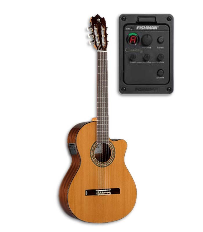 Foto da guitarra clássica Alhambra 3C CW E1 e pré-amplificador