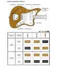 Infografia dos controlos da guitarra elétrica Fender Squier modelo 40th Anniversary Jazzmaster Vintage Ed Satin Desert Sand
