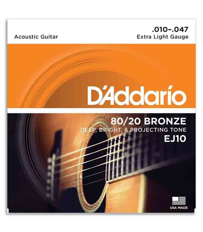 Jogo de Cordas DAddario EJ10 para Guitarra Ac炭stica Bronze 010